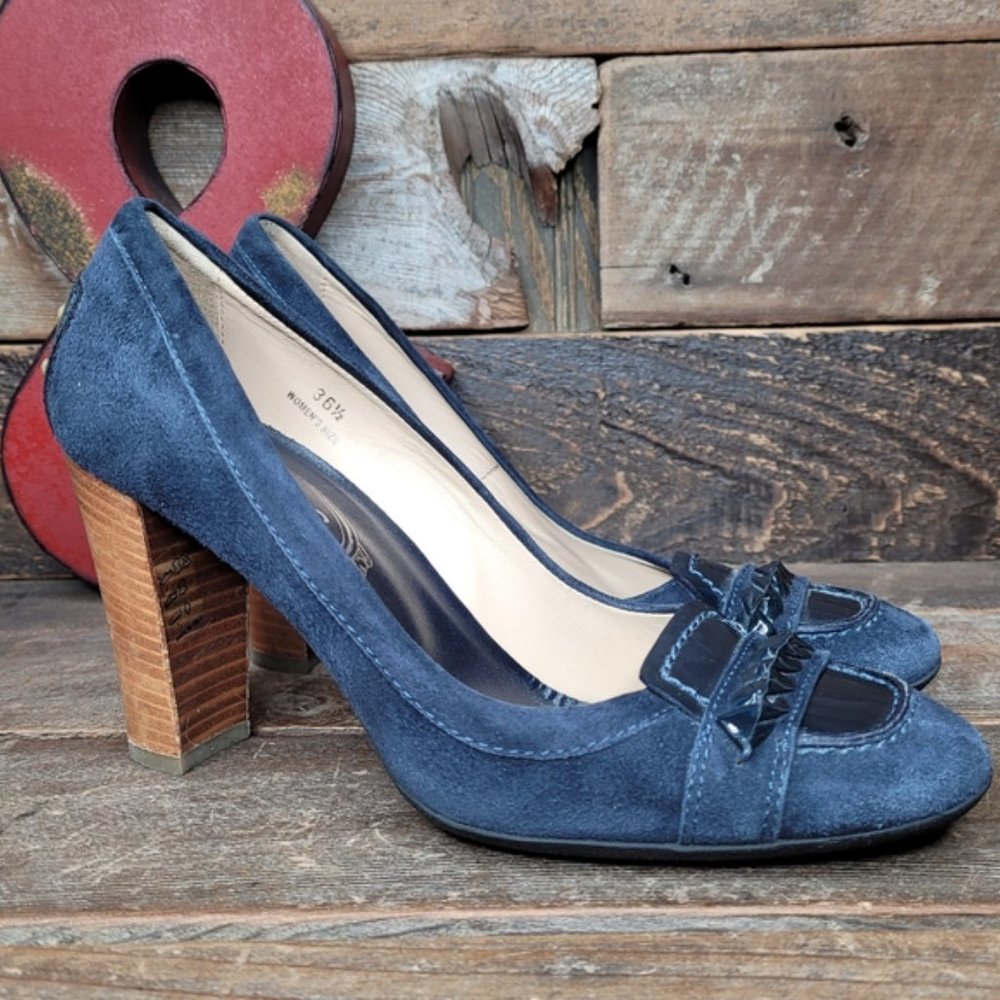 Tod's Steely Blue Soft Suede Loafer Pumps sz 6.5 NWOT